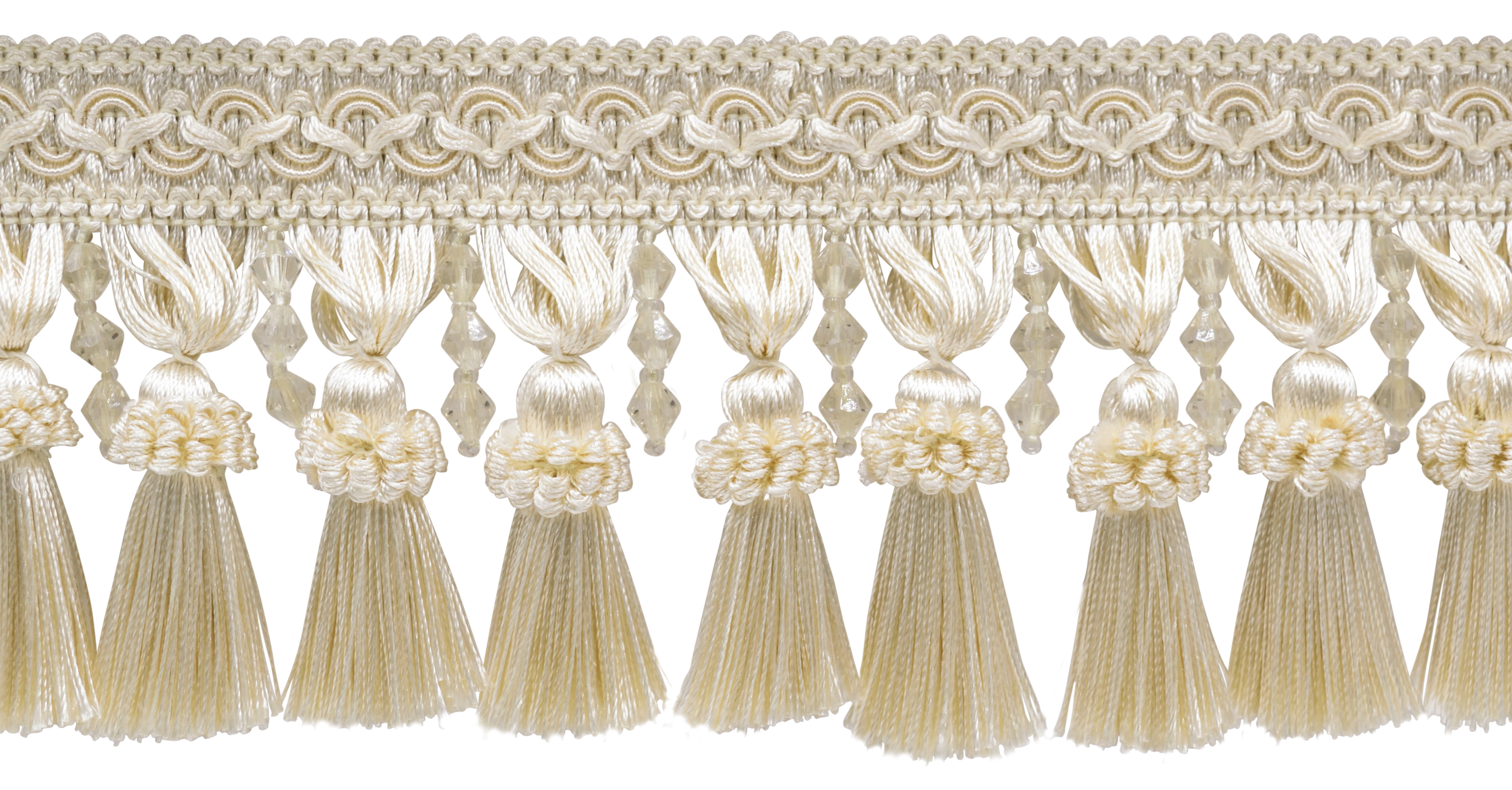 Beaded Tassel Fringe with Gimp Header, Color# 26 - Off White [Sold By The Yard] - Picture 1 of 1